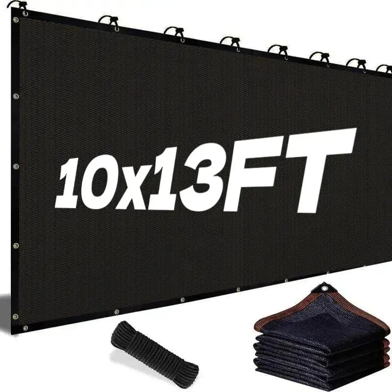90% Blackout Cloth (Black) - 10 x 13ft UV-Resistant Shade Net with Reinforced Rivets
