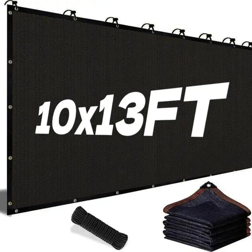 90% Blackout Cloth (Black) - 10 x 13ft UV-Resistant Shade Net with Reinforced Rivets