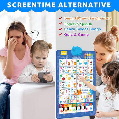 🚀2026 Talking Wall Chart for Kids – English & Spanish Learning Poster with Songs, ABCs, Numbers, Animal words & Piano
