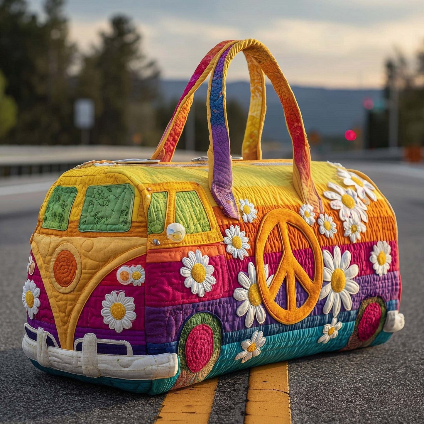 🎁Hippie Van Quilted Duffle Bag | Soft Travel Bag for Women & Men
