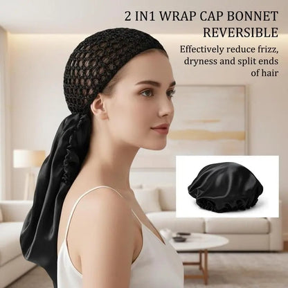 🔥HOT SALE 48% OFF -Detachable Satin Hair Wrap & Hair Net — 2-in-1 Design