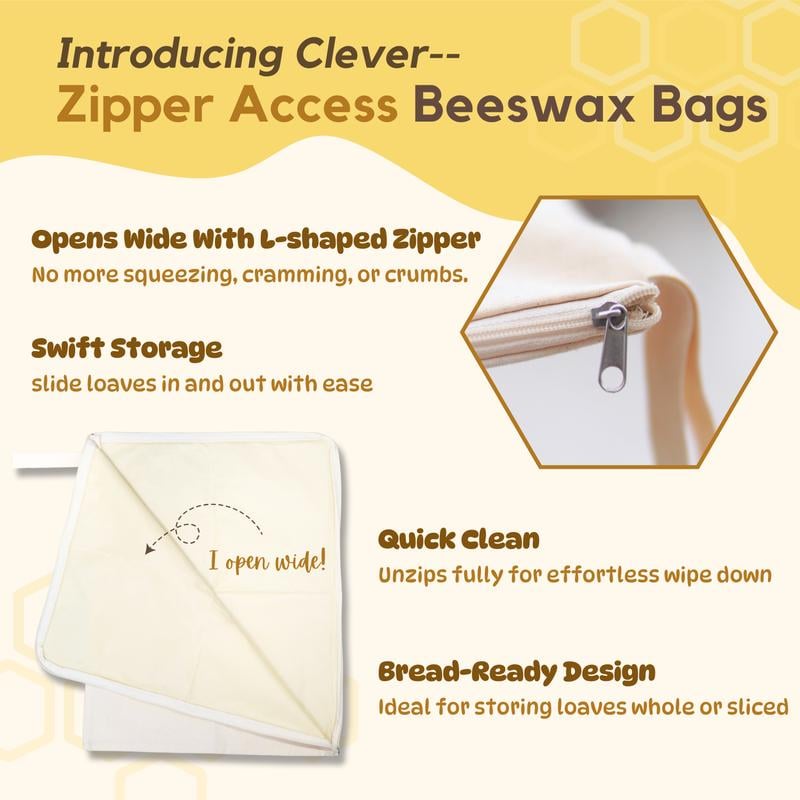 🍞Wide Zipper Access Cotton & Beeswax Bread Bags for Sourdough✨