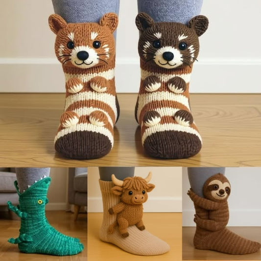 Cozy 3D Knit  Spirit Animal Socks, Express Yourself in Comfort💝