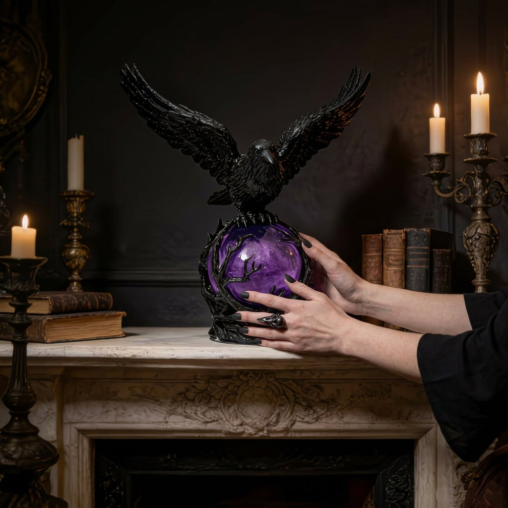 🖤 Nocturne Raven Orb Lamp, Gothic Style Decorative Orb Light, Artistic Table Lamp, Unique Father’s Day Gift for Home, Study & Bar Decoration