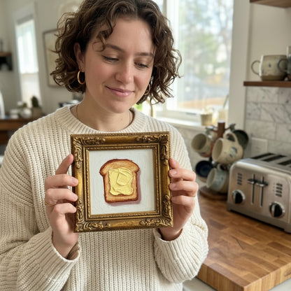 🍞🧈 Original Framed Butter Toast Oil Painting — Cozy Kitchen Wall Art 🖼️
