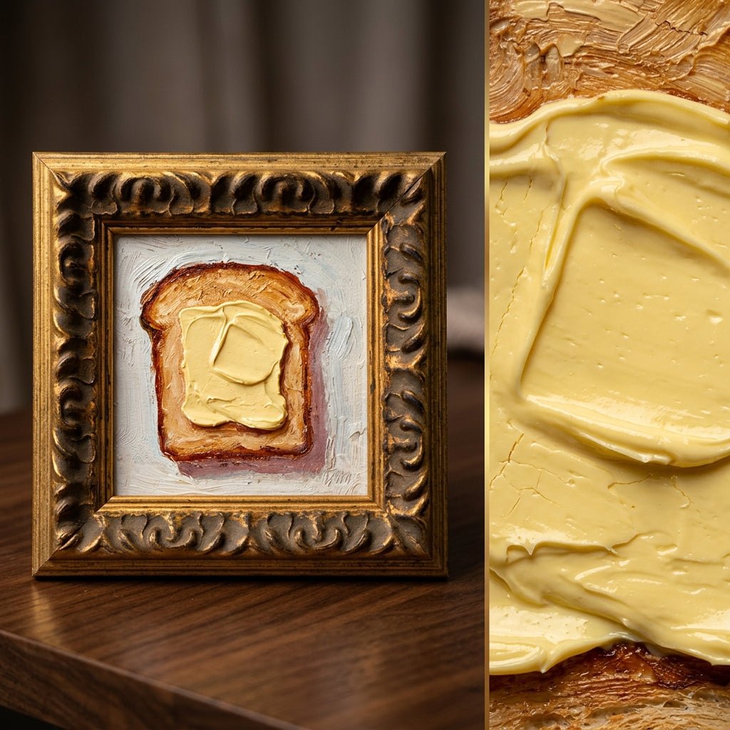 🍞🧈 Original Framed Butter Toast Oil Painting — Cozy Kitchen Wall Art 🖼️
