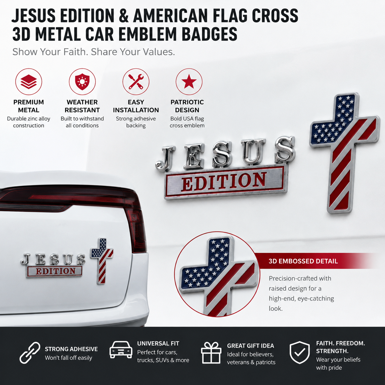 ✨ Blessed Jesus Cross Badge | Religious Metal Decoration