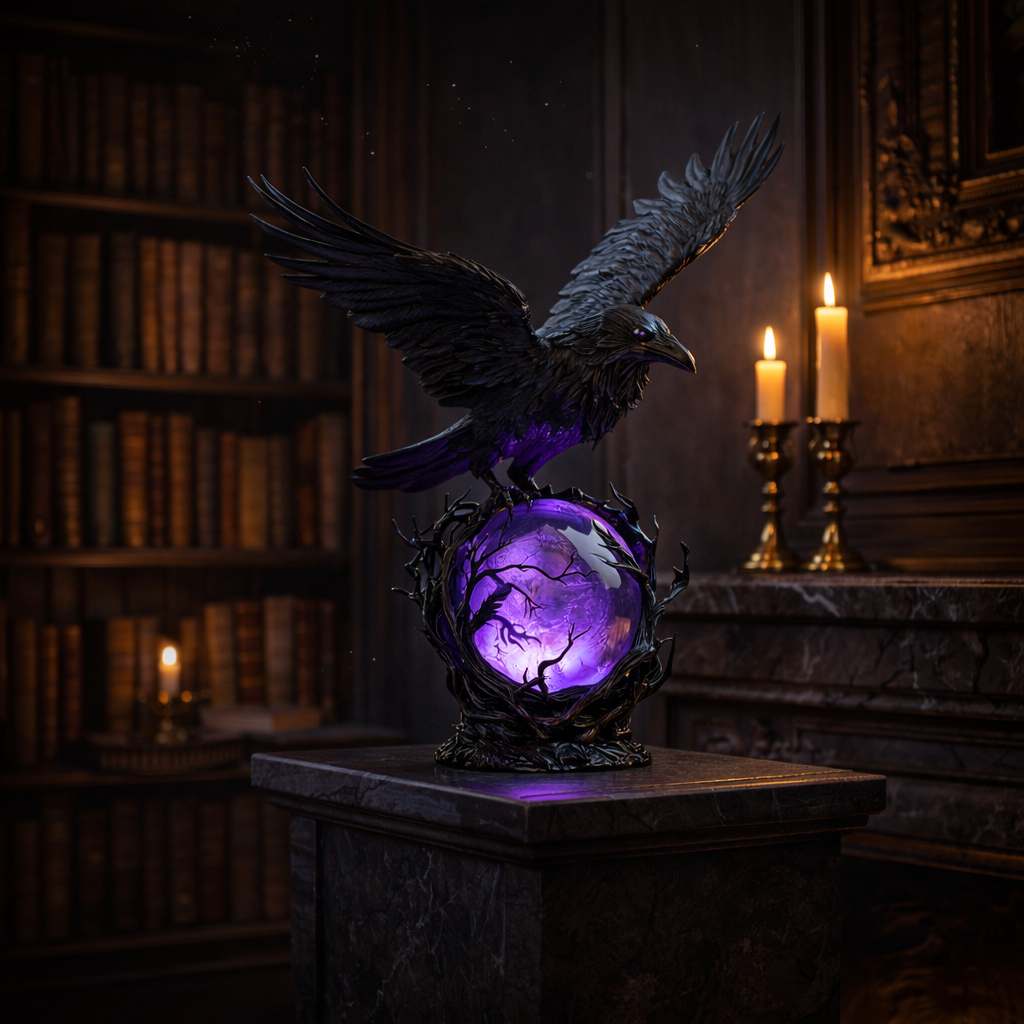 🖤 Nocturne Raven Orb Lamp, Gothic Style Decorative Orb Light, Artistic Table Lamp, Unique Father’s Day Gift for Home, Study & Bar Decoration