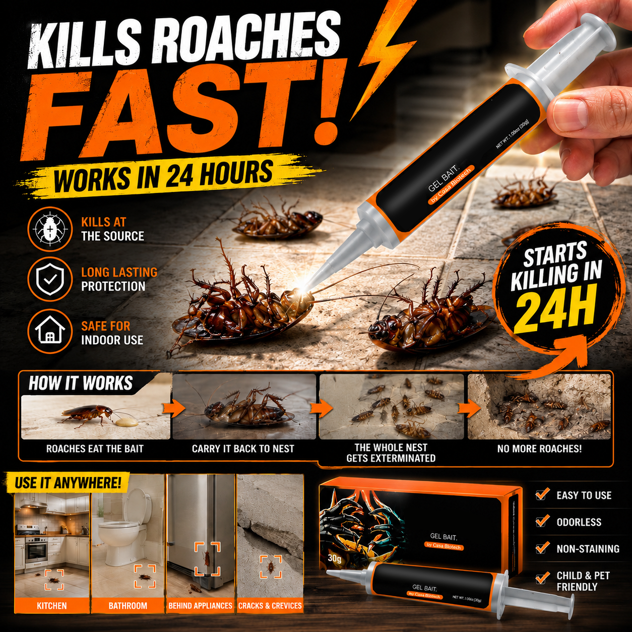🔥Hot Sale 49% OFF🔥Stop Roaches Overnight | RoachBane Fast-Acting Cockroach Gel Bait