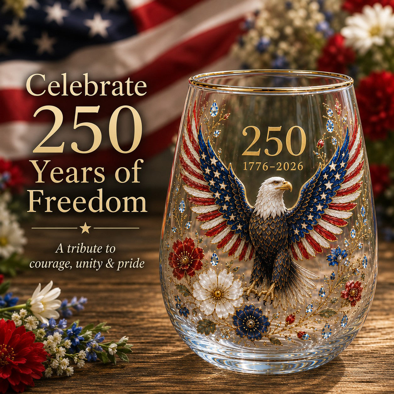 🦅America 250 Eagle Glass Tumbler