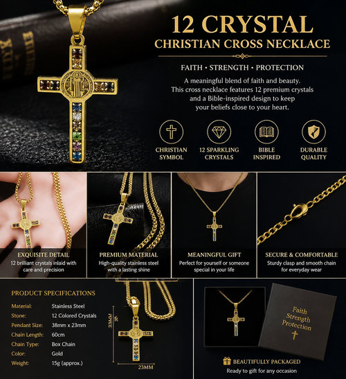 ✝️12 CRYSTAL CHRISTIAN CROSS NECKLACE✨