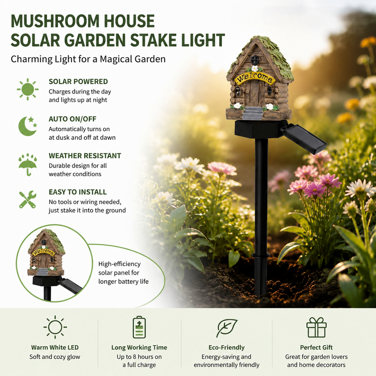 ✨Last Day: 47% OFF🔥Solar Fairy-Tale Mushroom Cottage Garden Light – Whimsical Warm Glow for Paths, Patios & Flower Beds 🍄🌙