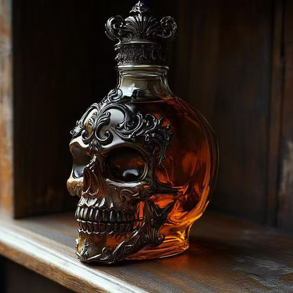 💀 Vintage Gothic Skull Whiskey Decanter | Ornate Baroque Liquor Bottle