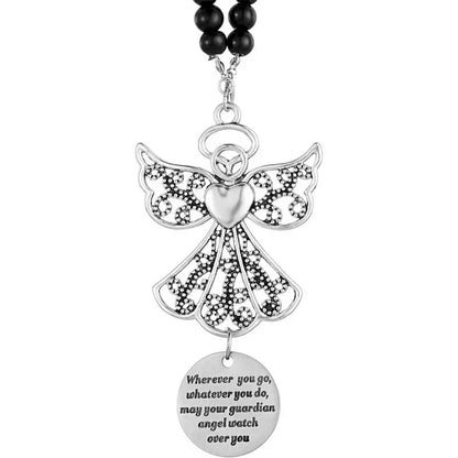 ✨Car Hanging Ornament ✝️ Guardian Angel Cross Compass Beaded Necklace – Christian Gift for Protection & Blessing