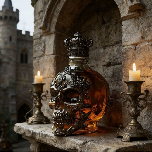 💀 Vintage Gothic Skull Whiskey Decanter | Ornate Baroque Liquor Bottle
