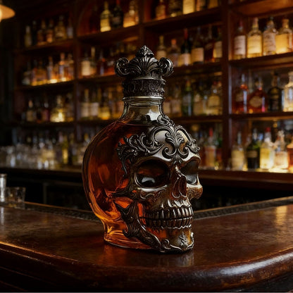 💀 Vintage Gothic Skull Whiskey Decanter | Ornate Baroque Liquor Bottle