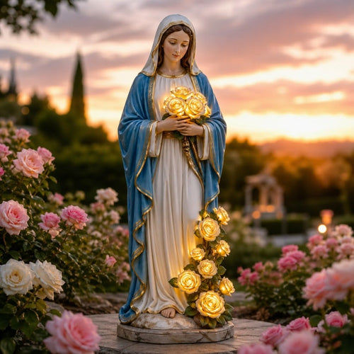💗A Gentle Blessing: Virgin Mary Solar Garden Statue with Glowing Roses