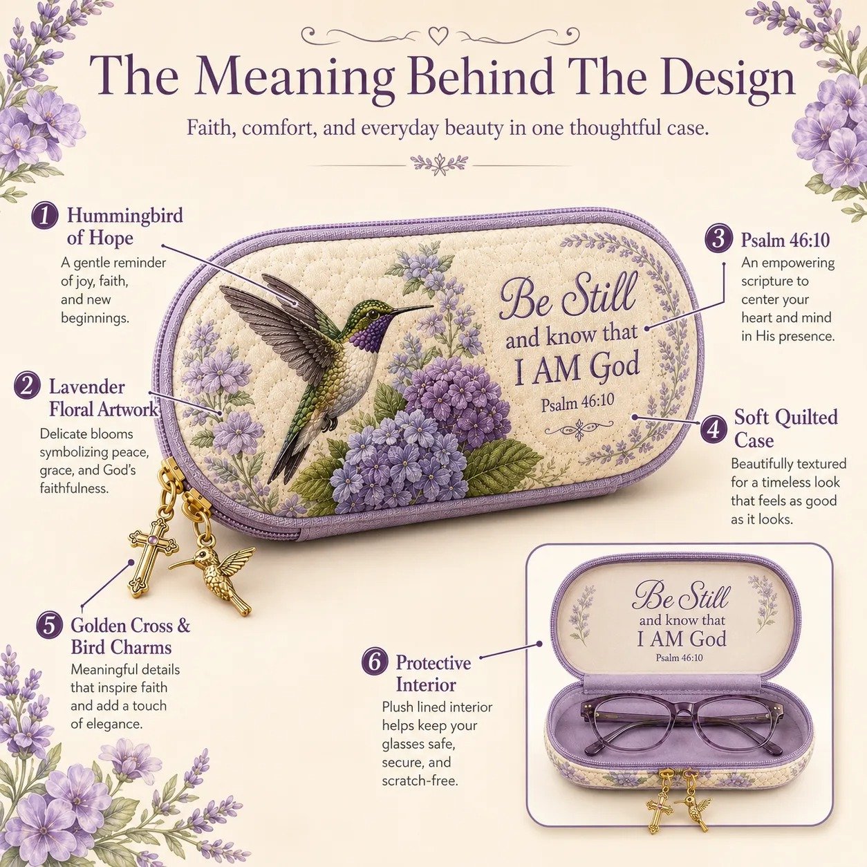 ✝️ Be Still Hummingbird Quilted Glasses Case 💜