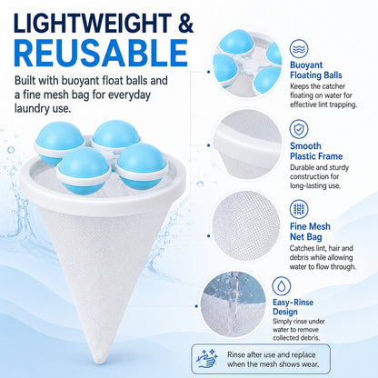 🧺 BUY 1 GET 1 FREE! 🧼 - 👚Floating Lint & Hair CatcherCatches Hair & Lint, Reusable & Protects Washing Machine/Drain 🚿