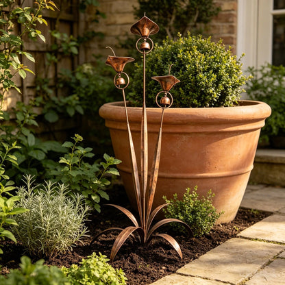 ⏰ 30% OFF – Limited Time Only✨🌼Flamed Copper Three Calla Lilies Garden Stake with Bells🔔