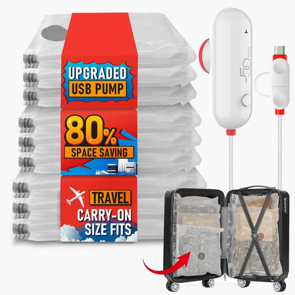 🔥9 Pack Lightweight Travel Bags with USB Electric Pump | Compact Vacuum Storage Bags for Clothes | Space Saver Compression Bags for Travel