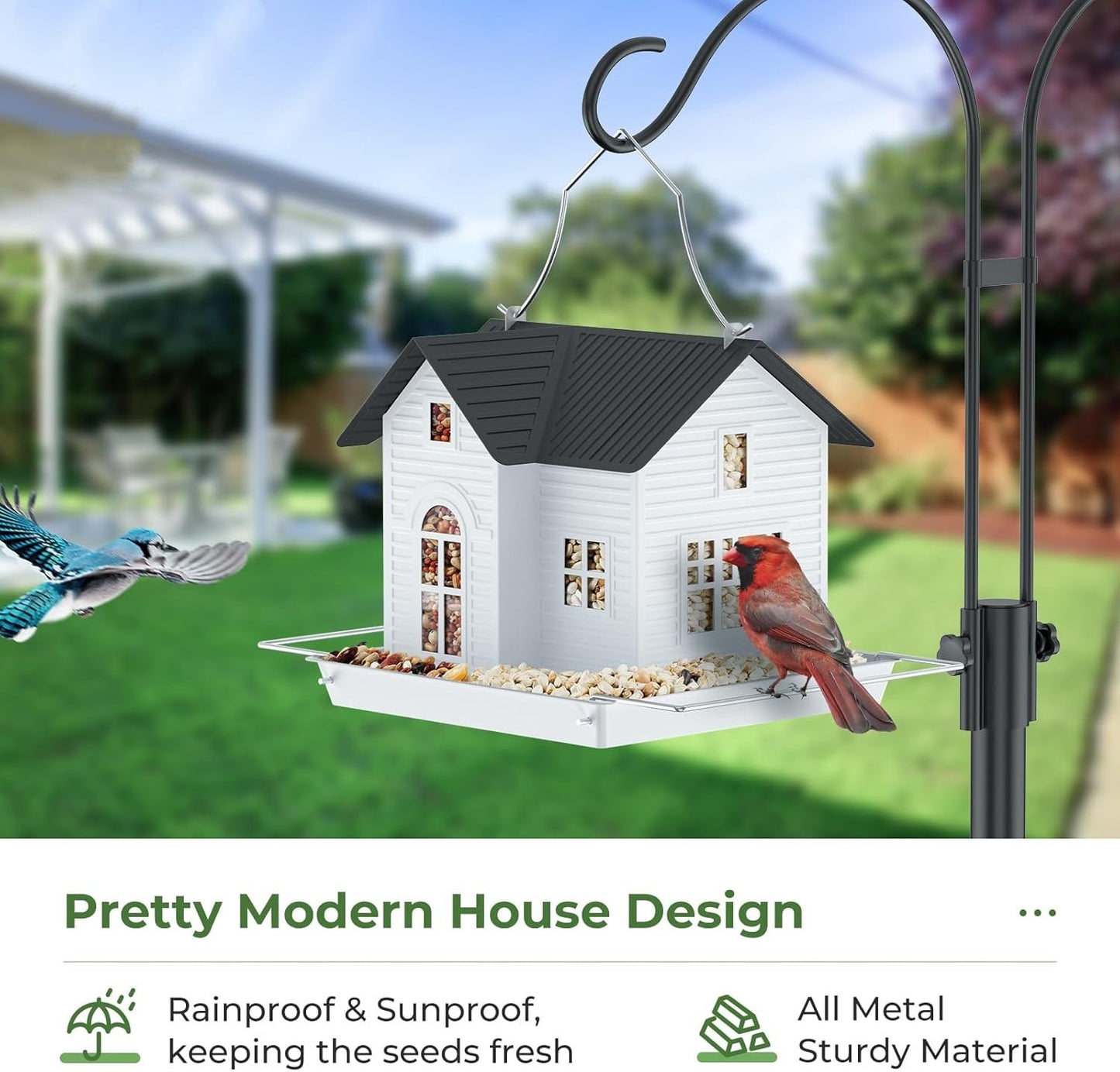 🎁  Last Day 60% OFF - 🏠Solar‐Powered Hanging Bird Feeder with Glow – Sturdy Metal Hopper Design🌙🐦