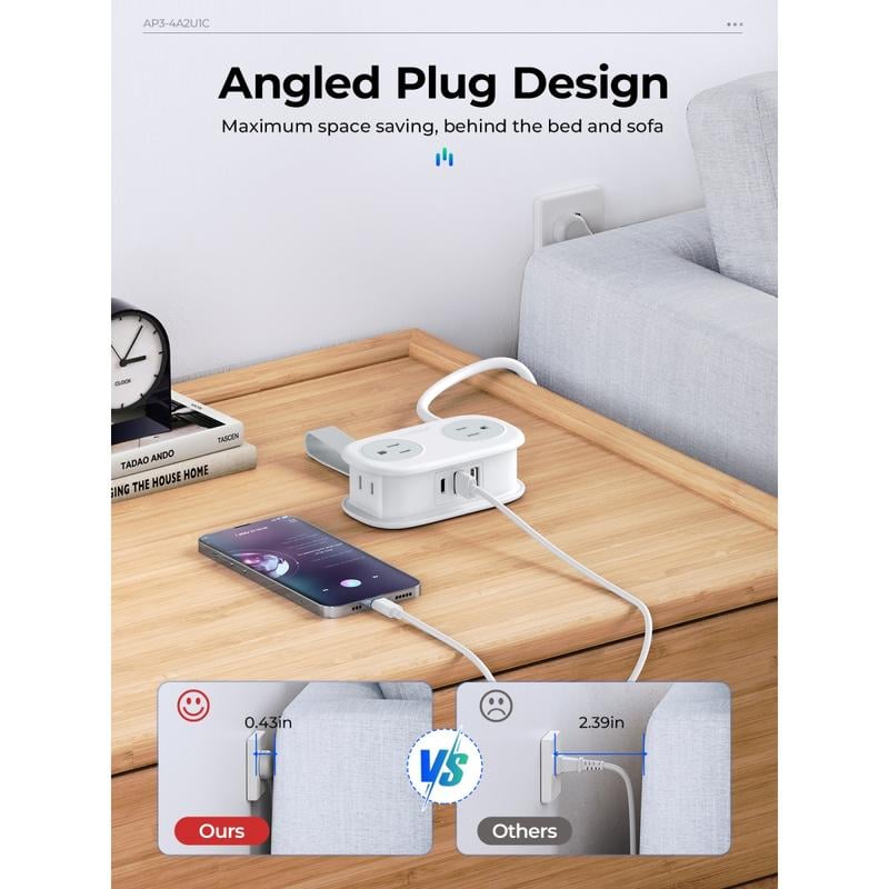 🔌7 in 1 Travel Power Strip, 4 Outlets 2 USB Ports