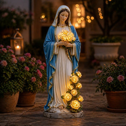 💗A Gentle Blessing: Virgin Mary Solar Garden Statue with Glowing Roses