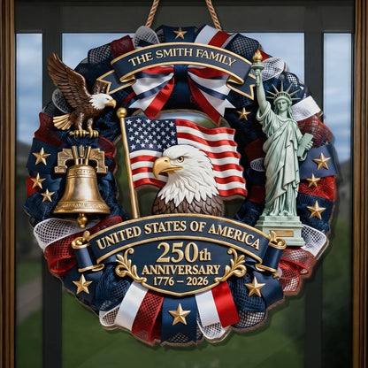 Custom Wood Sign - Personalized America 250th Anniversary Gifts For Mom, Dad, Brother, Sister, Kids - Family Forever United