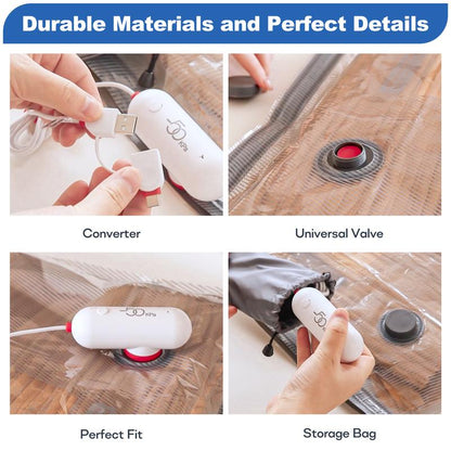 🔥9 Pack Lightweight Travel Bags with USB Electric Pump | Compact Vacuum Storage Bags for Clothes | Space Saver Compression Bags for Travel
