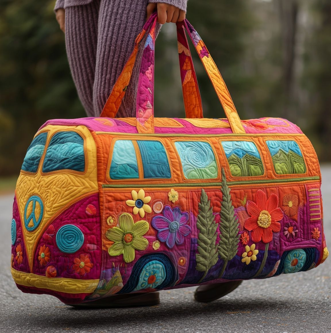 🎁Hippie Van Quilted Duffle Bag | Soft Travel Bag for Women & Men
