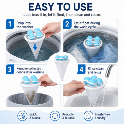 🧺 BUY 1 GET 1 FREE! 🧼 - 👚Floating Lint & Hair CatcherCatches Hair & Lint, Reusable & Protects Washing Machine/Drain 🚿