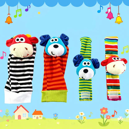 🔥Last Day 56% OFF - 👶🌈A set Newborn Baby Cartoon Animal Wrist Bell Rattle Socks