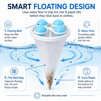 🧺 BUY 1 GET 1 FREE! 🧼 - 👚Floating Lint & Hair CatcherCatches Hair & Lint, Reusable & Protects Washing Machine/Drain 🚿