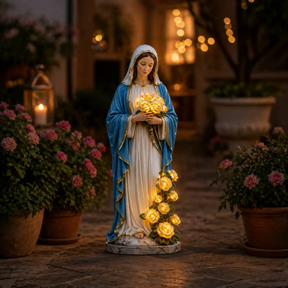 ✨ Limited Time Offer – Elegant Virgin Mary Garden Statue with Soft Illuminated Light & Roses💗