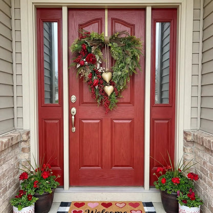 ❤️ Valentine’s Day Farmhouse Heart Wreath: Gold Bells, Red Roses & Berries🎉