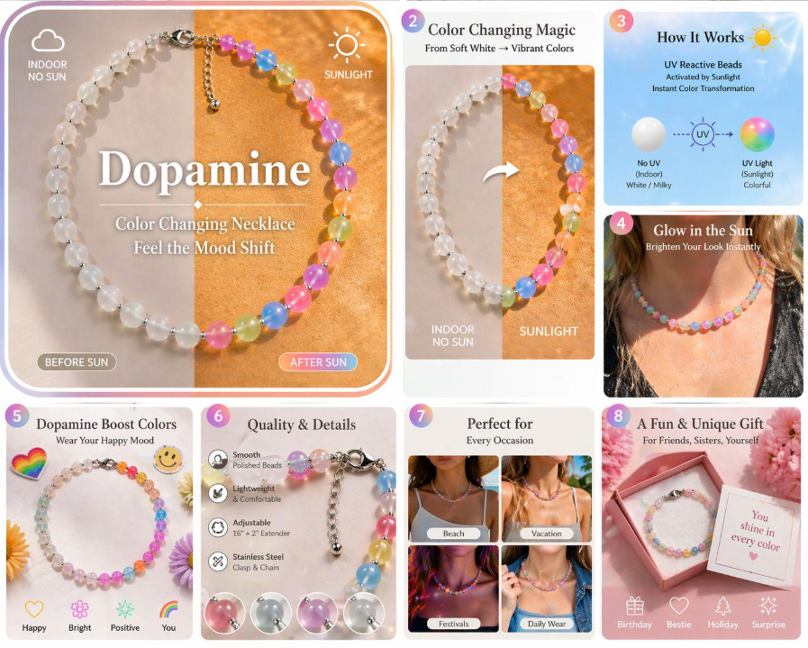 📿Sofia Dopamine Rainbow Beaded Choker Necklace-UV Reactive Waterproof Stainless Steel Stackable Summer Jewelry