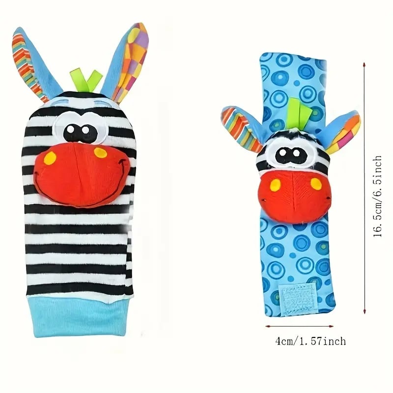 🔥Last Day 56% OFF - 👶🌈A set Newborn Baby Cartoon Animal Wrist Bell Rattle Socks