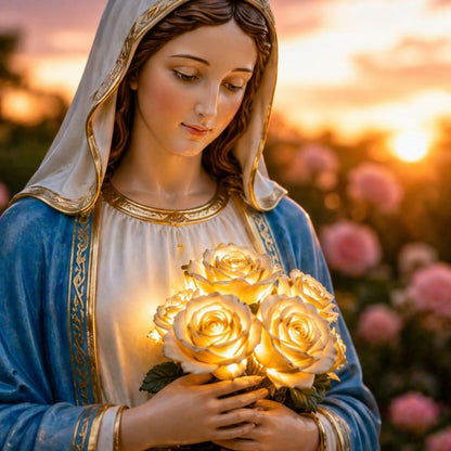 💗A Gentle Blessing: Virgin Mary Solar Garden Statue with Glowing Roses