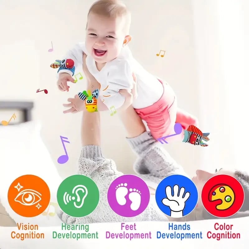 🔥Last Day 56% OFF - 👶🌈A set Newborn Baby Cartoon Animal Wrist Bell Rattle Socks