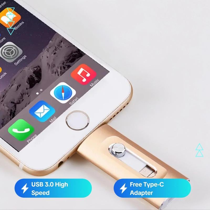 ⚡3 in 1 Flash Drive, Portable High Speed USB 3.0 Memory Storage, OTG Flash Pen Drive with Free Type-C Adapter for Android Phones/PC and More Devices