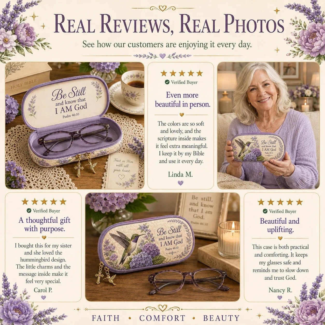 ✝️ Be Still Hummingbird Quilted Glasses Case 💜