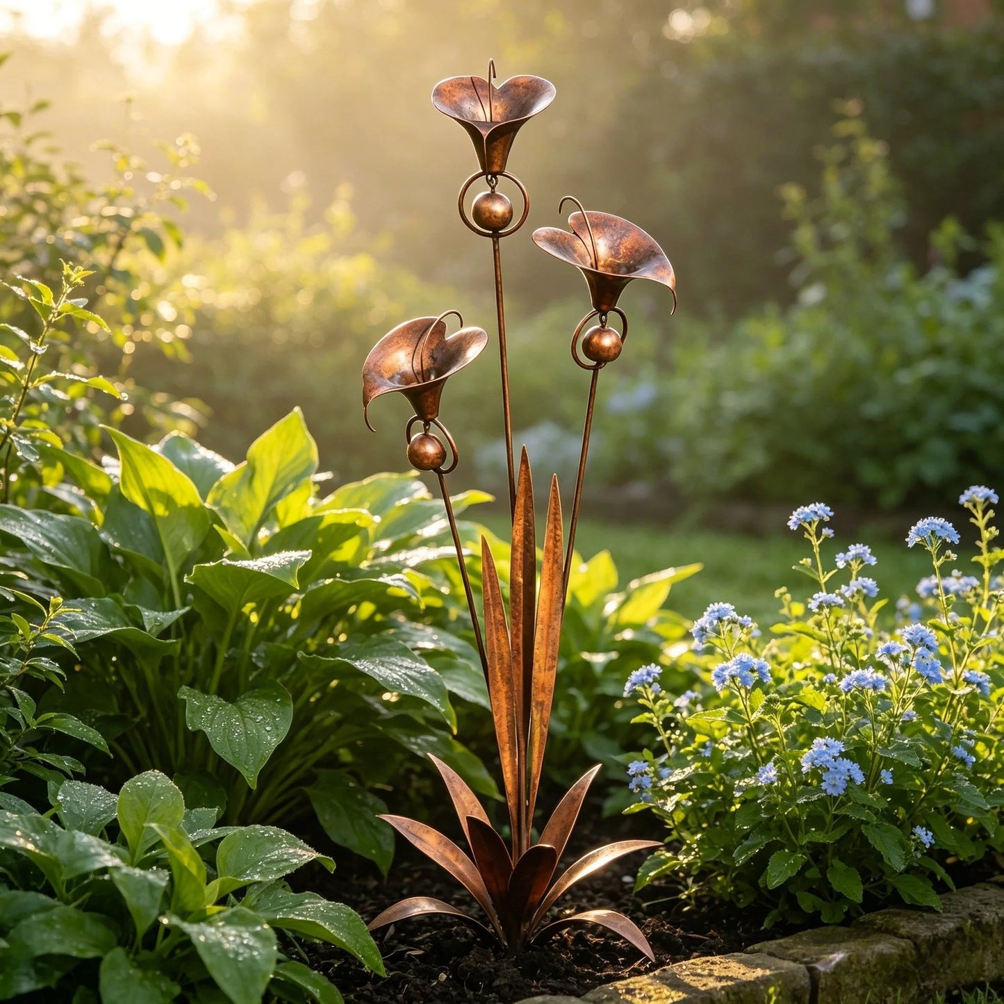 ⏰ 30% OFF – Limited Time Only✨🌼Flamed Copper Three Calla Lilies Garden Stake with Bells🔔