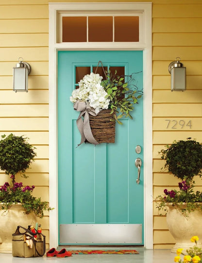 🎁Christmas Gift💐Cream Hydrangea Door Hanger Basket Wreath