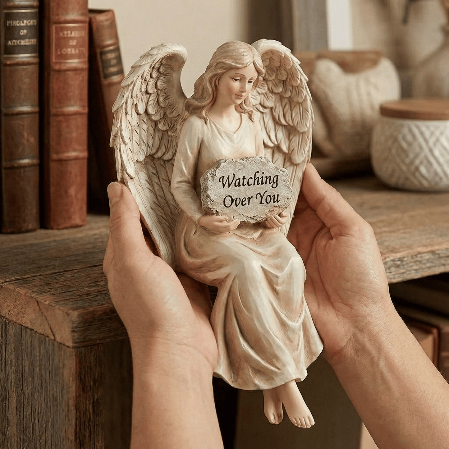 🔥Hot Sale 52% OFF -✨Handcrafted  Guardian Angel Shelf Sitter✝️Serene Desk Companion🙏The "Watching Over You"