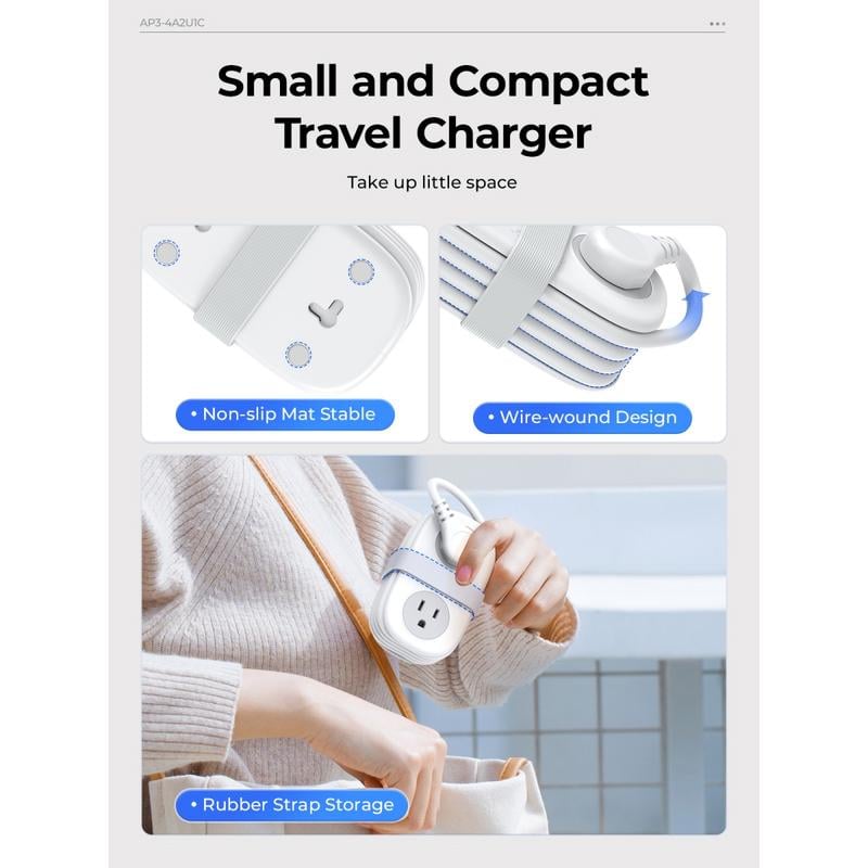 🔌7 in 1 Travel Power Strip, 4 Outlets 2 USB Ports