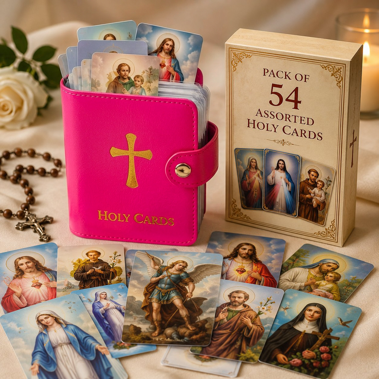 ✝️ Catholic Genuine Leather Holy Card Holder – Pocket Prayer Card Organizer with Snap Closure