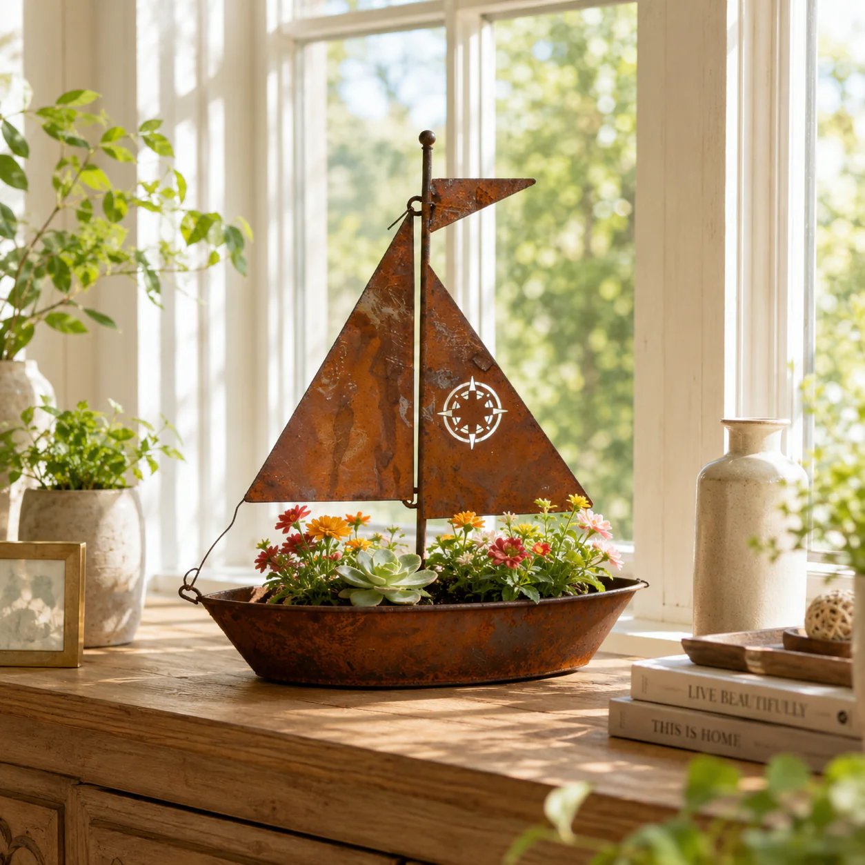 🎁Last Day 49% OFF🌼Rustic Sailboat Metal Planter